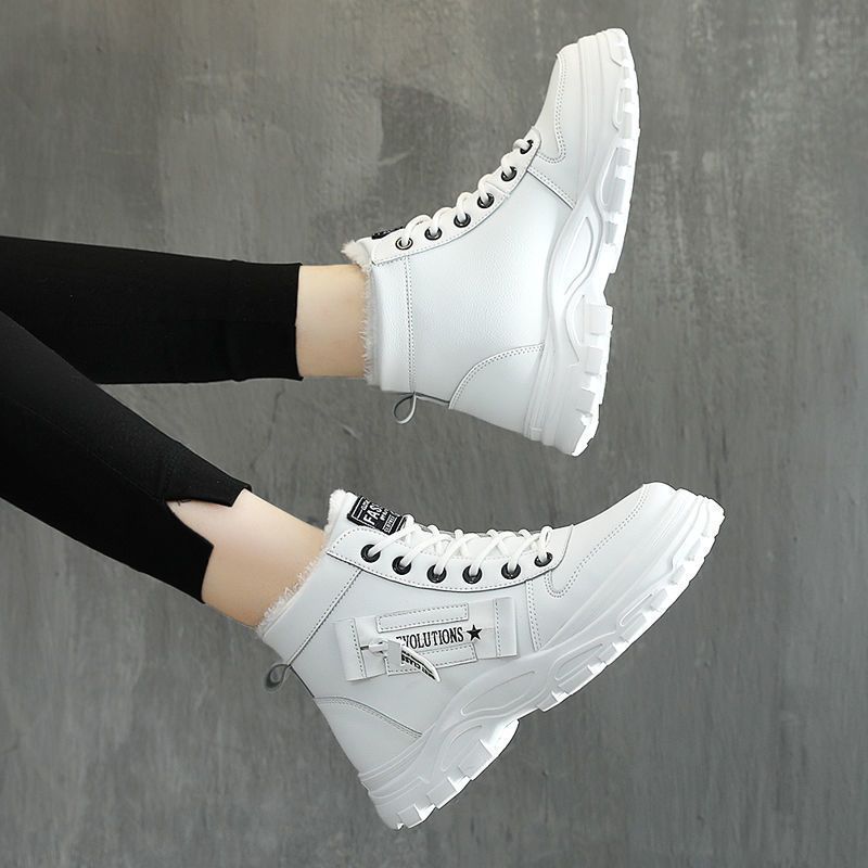 Women's Plush Lined Ankle Boots, Winter Warm Lace Up High Top Sneakers, Thermal Outdoor Short Boots