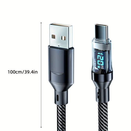 Super Fast Charging Cable: 120W 6A USB Type C Charge Cable with LCD Display