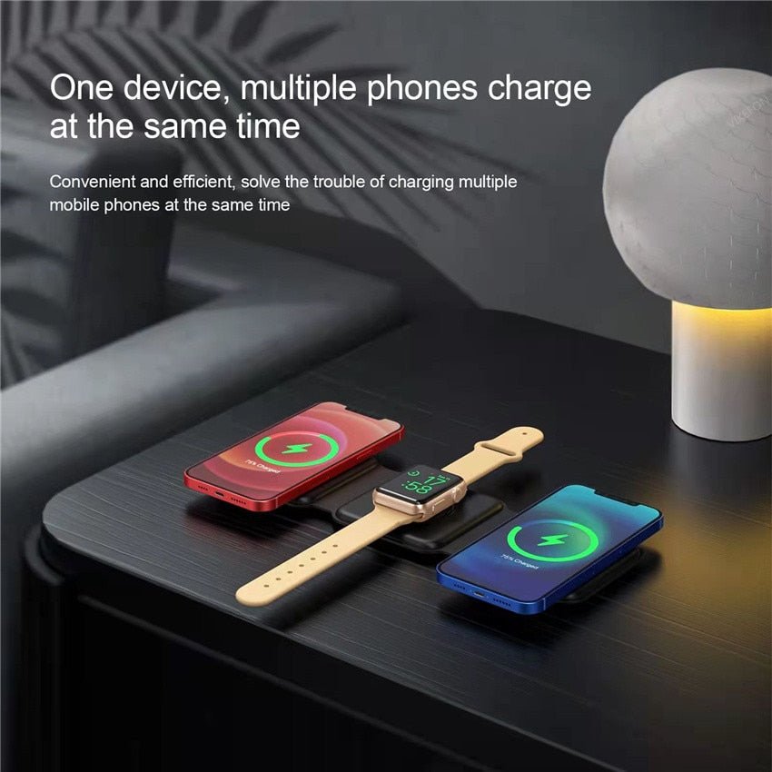 Chargeur magnétique sans fil 3 en 1 pliable, pour iPhone 14 13 12 11 XS X 8 Apple Watch AirPods 15W, Station de charge rapide