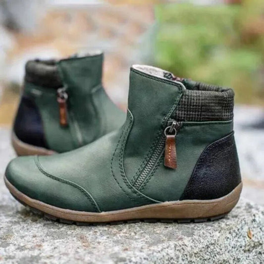 Double Zipper Ankle Flat Snow Boots For Women - Beri Collection 
