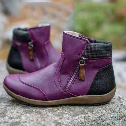 Double Zipper Ankle Flat Snow Boots For Women - Beri Collection 