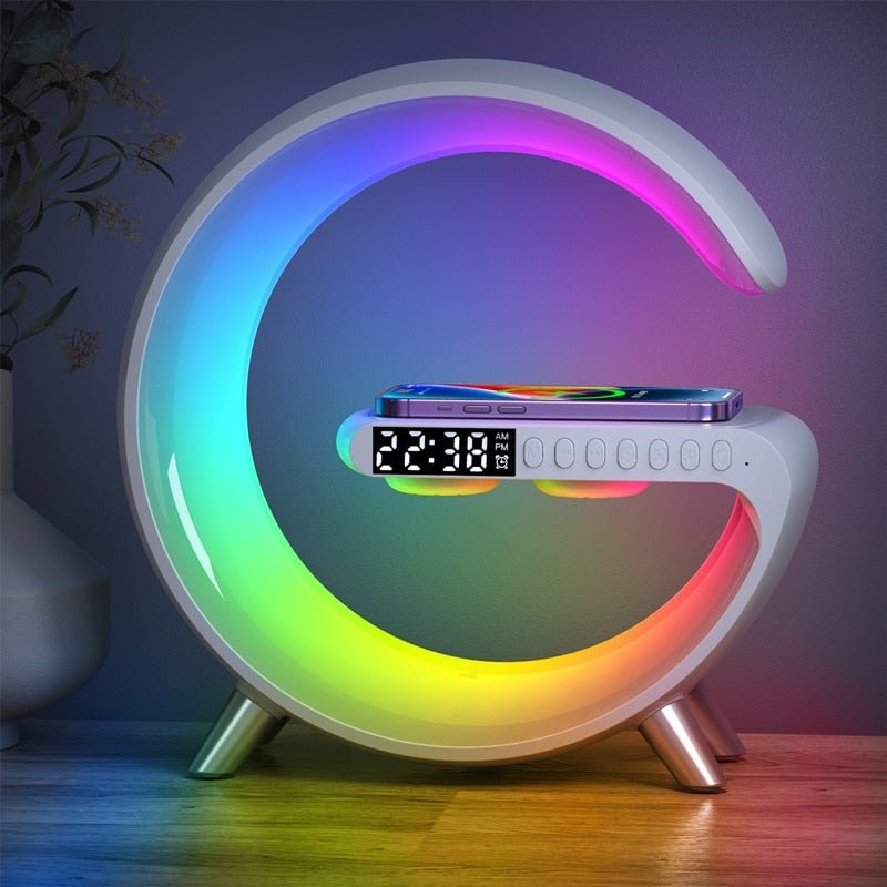 3 in 1 Multi-Function Bluetooth With Wireless Charging, RGB Light and Alarm Clock Charger