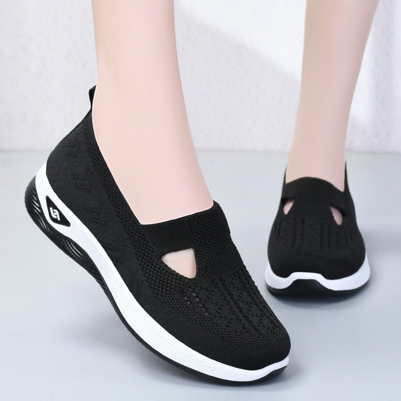 Femmes nouvelles chaussures d'été maille respirant baskets légères sans lacet plate-forme chaussures décontractées dames anti-dérapant marche tissé chaussures