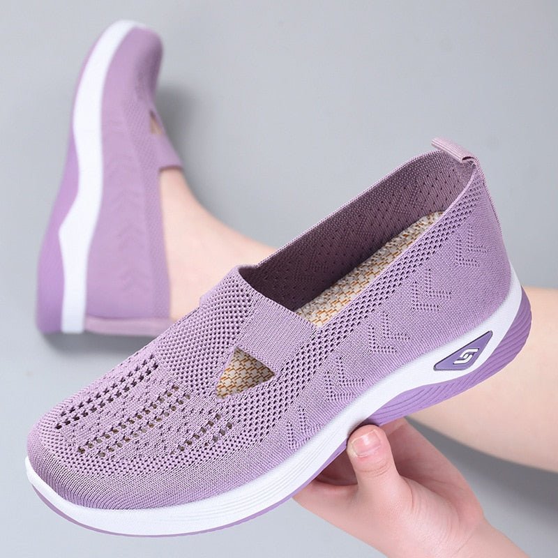 Femmes nouvelles chaussures d'été maille respirant baskets légères sans lacet plate-forme chaussures décontractées dames anti-dérapant marche tissé chaussures